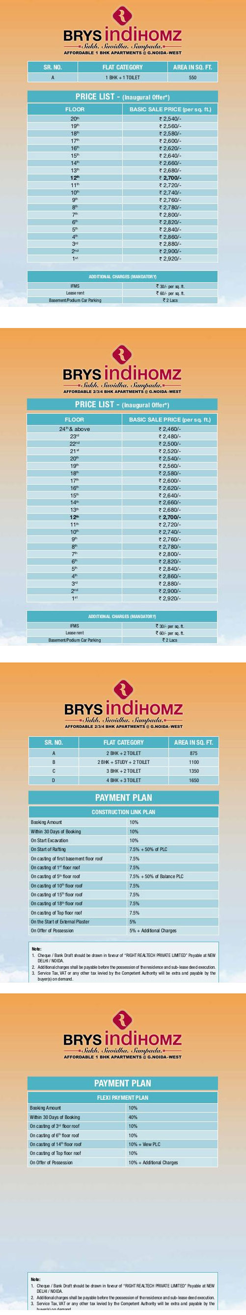 Price List & Payment Plan